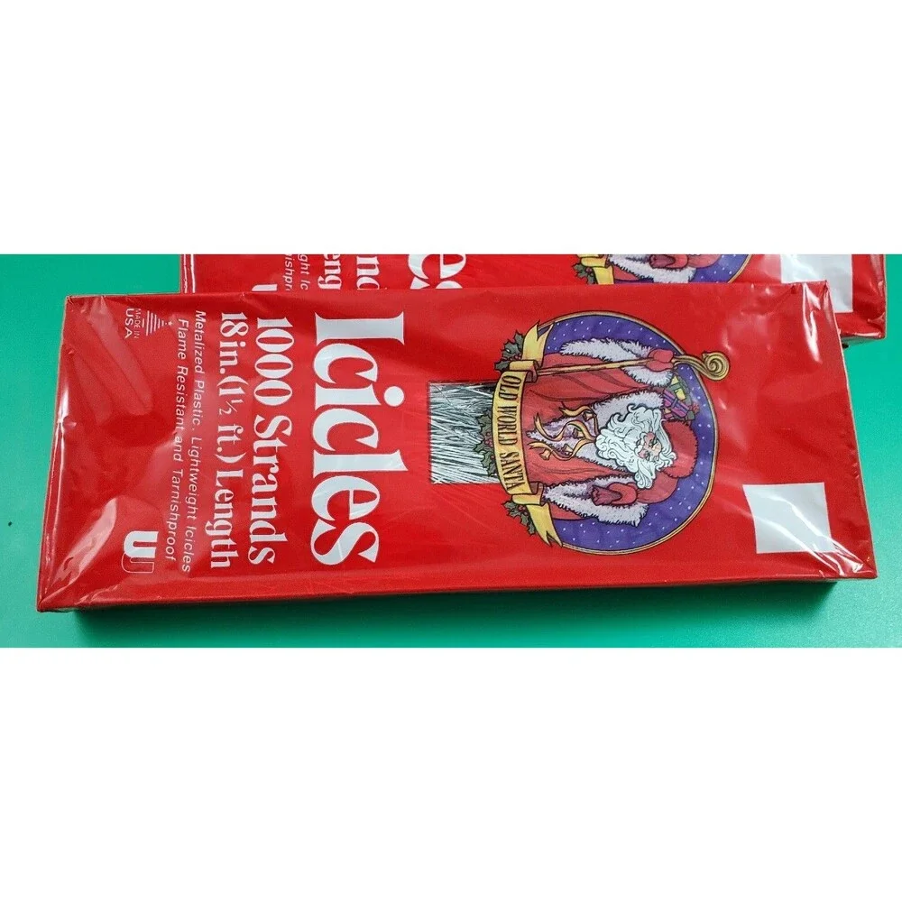 9 Pkgs Christmas Tree Icicles Tinsel Old World Santa 1000 Strands USA silver 18”